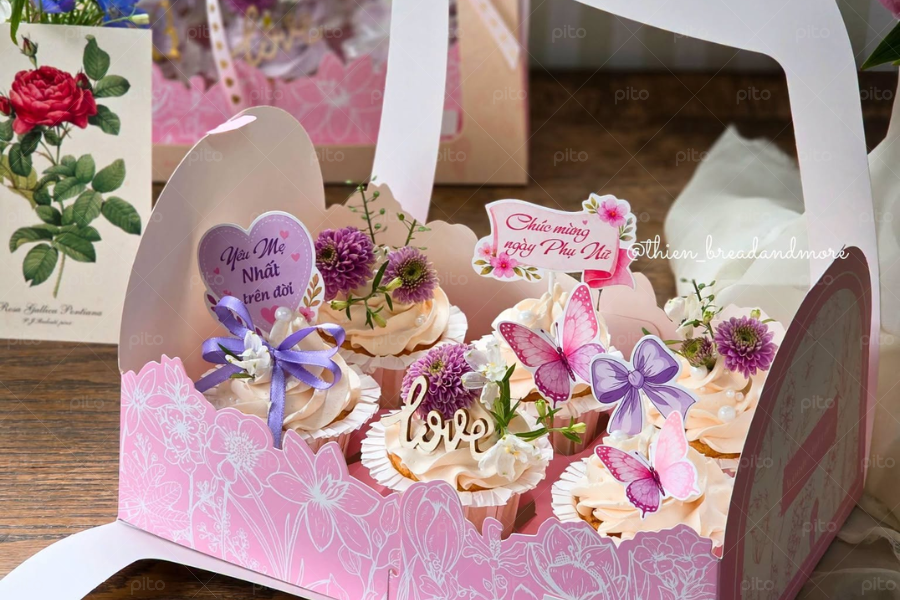 Box 6 Bánh Cupcakes Trang Trí Xinh Xắn 2