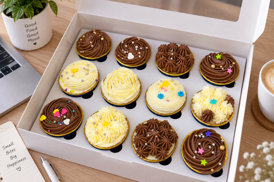 Box 12 Bánh Cupcake Trang Trí Kem 