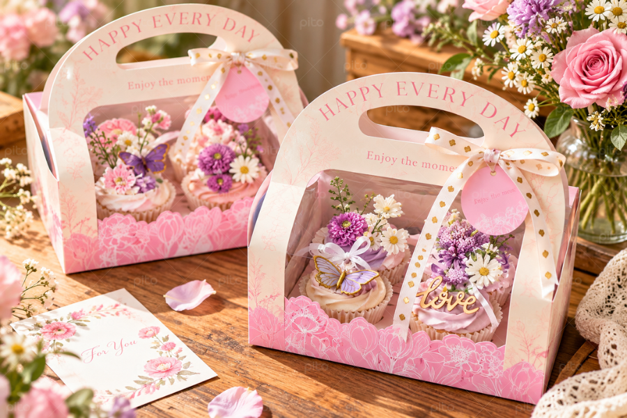 Box 6 Bánh Cupcakes Trang Trí Xinh Xắn